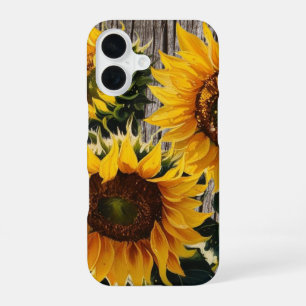 Rustic Country Sunflowers On Barnboard Print iPhone 16 Case