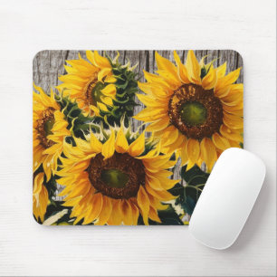Rustic Country Sunflowers On Barnboard Print Mouse Pad