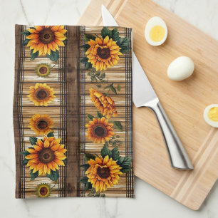 Rustic Country Sunflowers Tea Towel