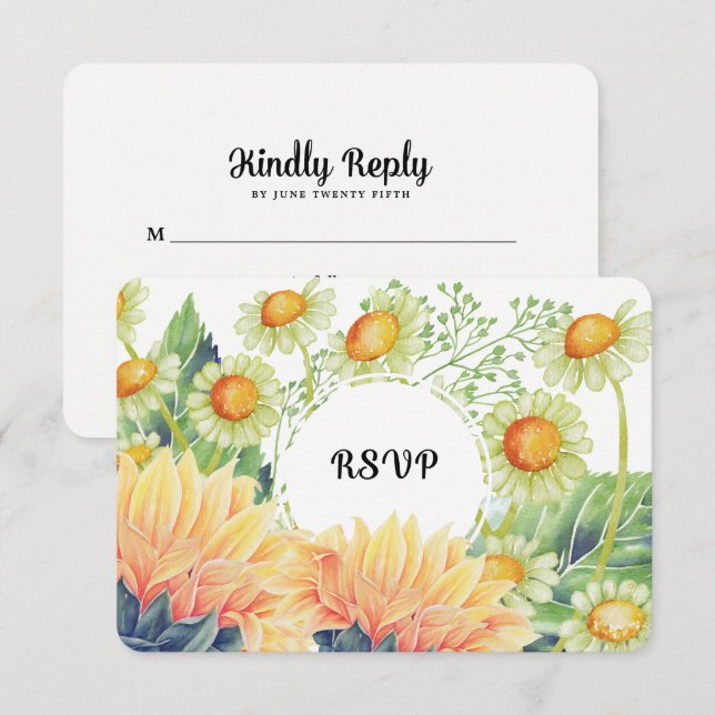 Rustic Country Sunflowers Wedding RSVP Cards (Front/Back)