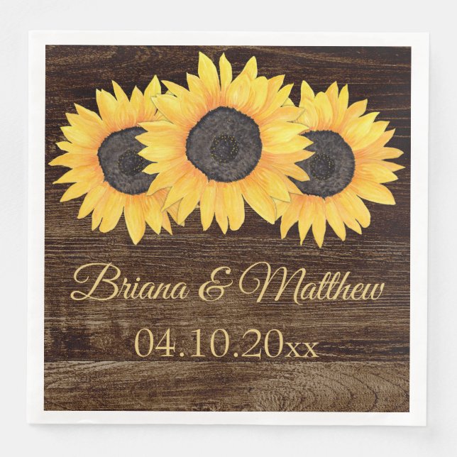 Rustic Country Sunflowers Wood Dinner Napkin (Front)