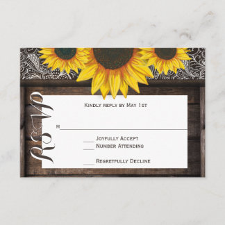 Rustic Country Sunflowers Wood Wedding RSVP Cards