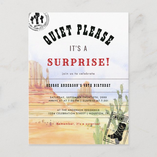 Rustic Country Surprise Birthday Party Invitation Postcard (Front)