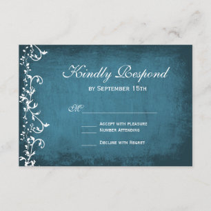 Rustic Country Swirls Blue Wedding RSVP Cards