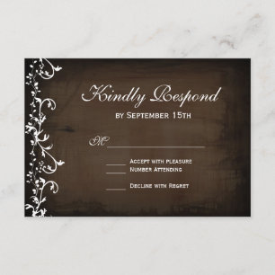 Rustic Country Swirls Brown Wedding RSVP Cards