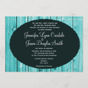 Rustic Country Teal Barn Wood Wedding Invitations