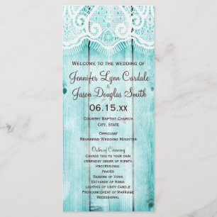 Rustic Country Teal Barn Wood Wedding Programs