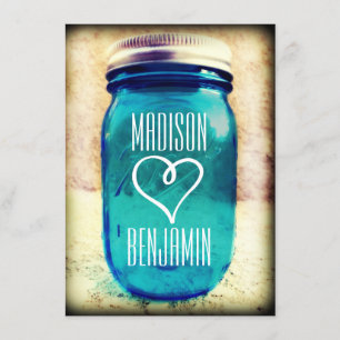 Rustic Country Teal Mason Jar Wedding Invitations