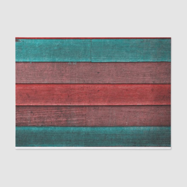 Rustic Country Teal Red Brown Wood Grain Texture Tissue Paper (Front)