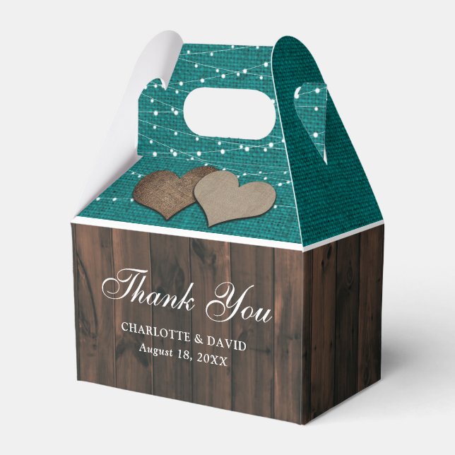 Rustic Country Teal Wedding Thank You Favour Box (Front Side)