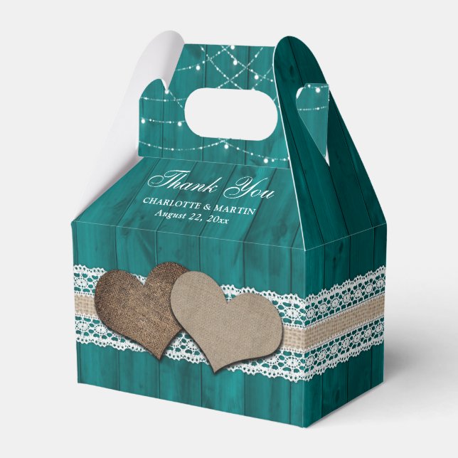 Rustic Country Teal Wedding Thank You Favour Box (Front Side)