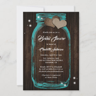 Rustic Country Teal Wood Mason Jar Bridal Shower Invitation