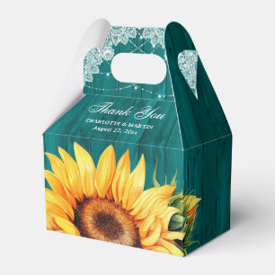 Rustic Country Teal Wood Sunflower Wedding Favour Box