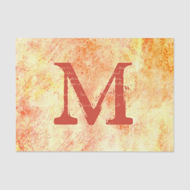 Rustic Country Texture Pale Yellow Rust Monogram Tissue Paper (Front)