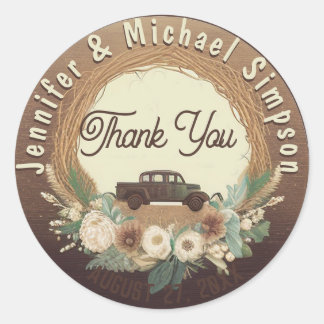 Rustic Country Thank You Classic Round Sticker