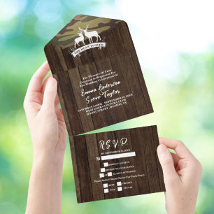 Rustic Country The Hunt Is Over Camouflage Wedding All In One Invitation