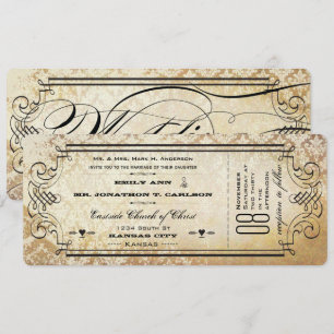 Rustic Country Ticket Typography Wedding Invites