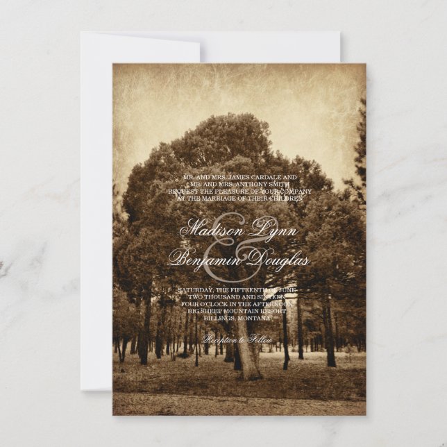 Rustic Country Tree Distressed Wedding Invitations (Front)