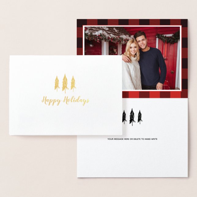 Rustic Country Tree Flannel Pattern Holiday Foil Card (Display)