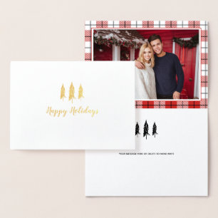 Rustic Country Tree Flannel Pattern Holiday Foil Card
