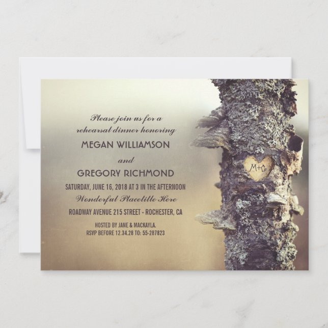 Rustic Country - Tree Heart Rehearsal Dinner Invitation (Front)