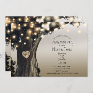 Rustic Country Tree Lights Modern Barn Engagement Invitation