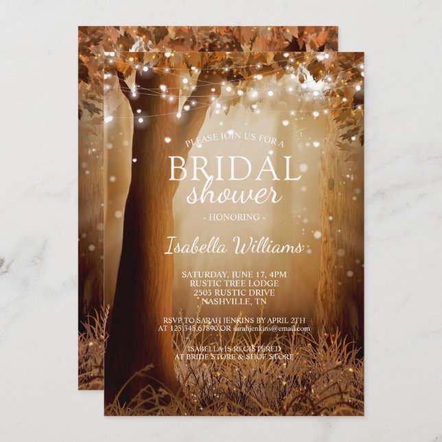 Rustic Country Tree String Lights Bridal Shower Invitation (Front/Back)
