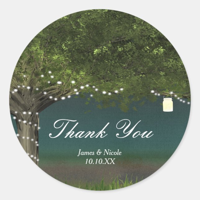 Rustic Country Tree String Lights Wedding Sticker (Front)