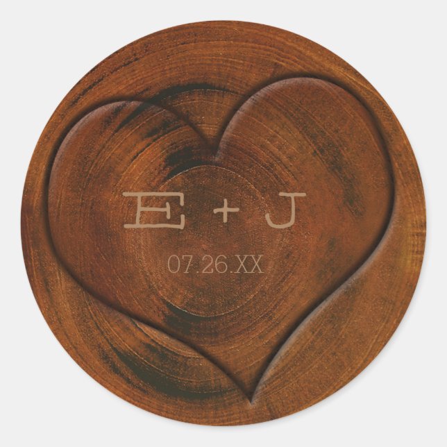 Rustic Country Tree Stump Carved Heart Stickers (Front)