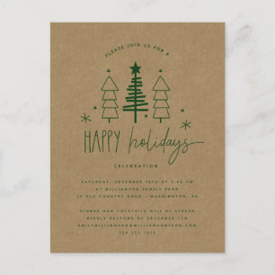 Rustic Country Trees Christmas Party Invitation  Postcard