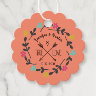 Rustic Country True Love Arrows Floral Wreath Favour Tags
