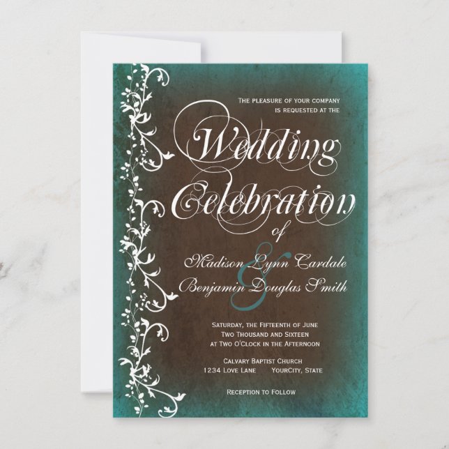 Rustic Country Turquoise Brown Wedding Invitations (Front)