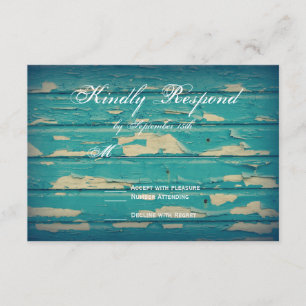 Rustic Country Turquoise Wood Wedding RSVP Cards