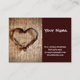 Rustic Country Twine Heart on Burlap Print Business Card