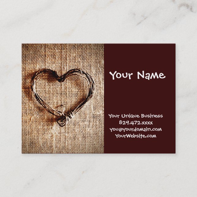 Rustic Country Twine Heart on Burlap Print Business Card (Front)