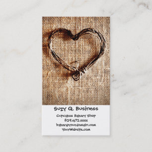 Rustic Country Twine Heart on Burlap Print Business Card