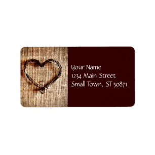 Rustic Country Twine Heart on Burlap Print Label