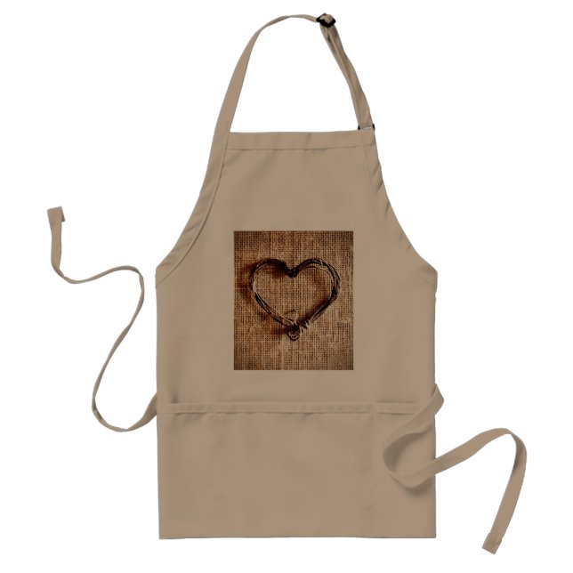 Rustic Country Twine Heart on Burlap Print Standard Apron (Front)