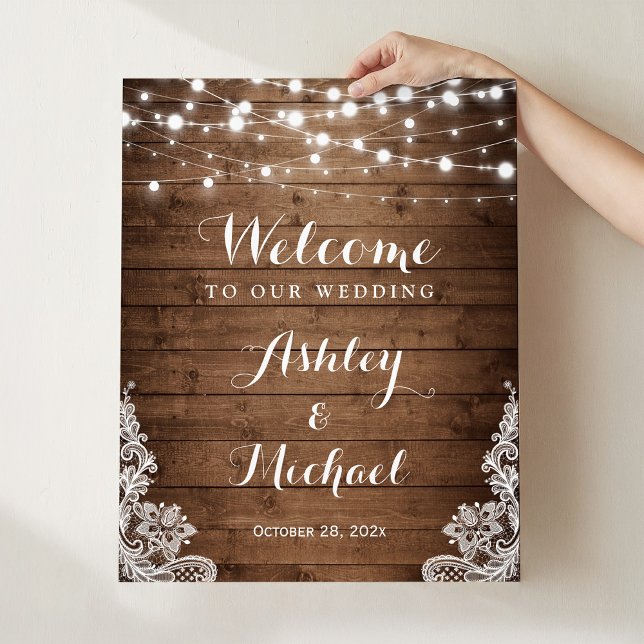 Rustic Country Twinkle Lights Lace Wedding Sign (Creator Uploaded)