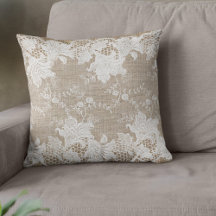 Rustic country vintage beige burlap and white lace