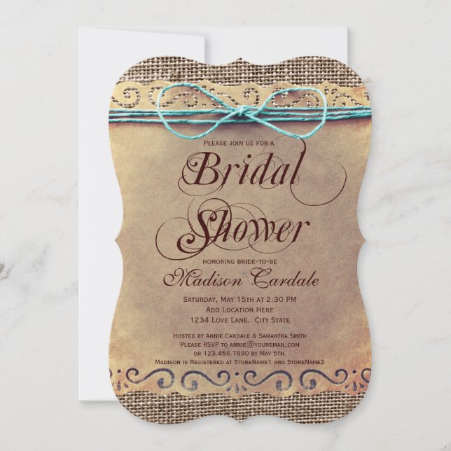 Rustic Country Vintage Bridal Shower Invitations (Front)