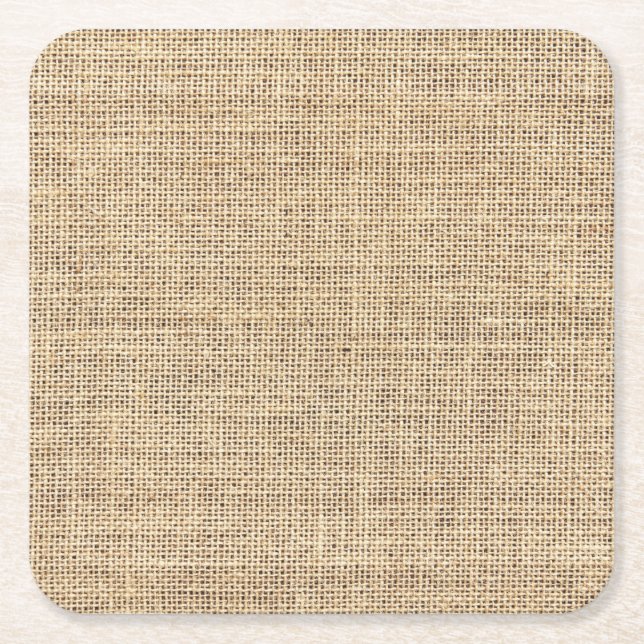 Rustic Country Vintage Burlap Square Paper Coaster (Front)