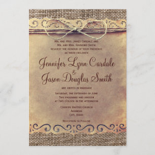 Rustic Country Vintage Burlap Wedding Invitations