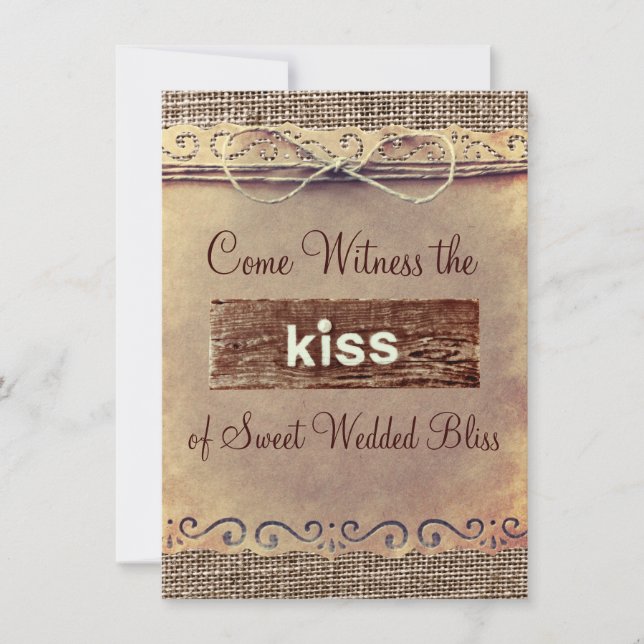 Rustic Country Vintage Burlap Wedding Invitations (Front)