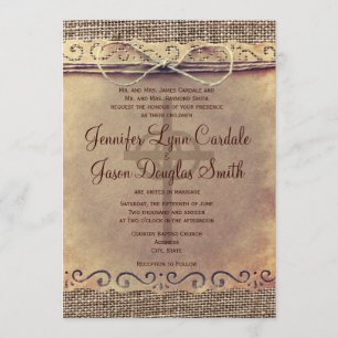 Rustic Country Vintage Burlap Wedding Invitations