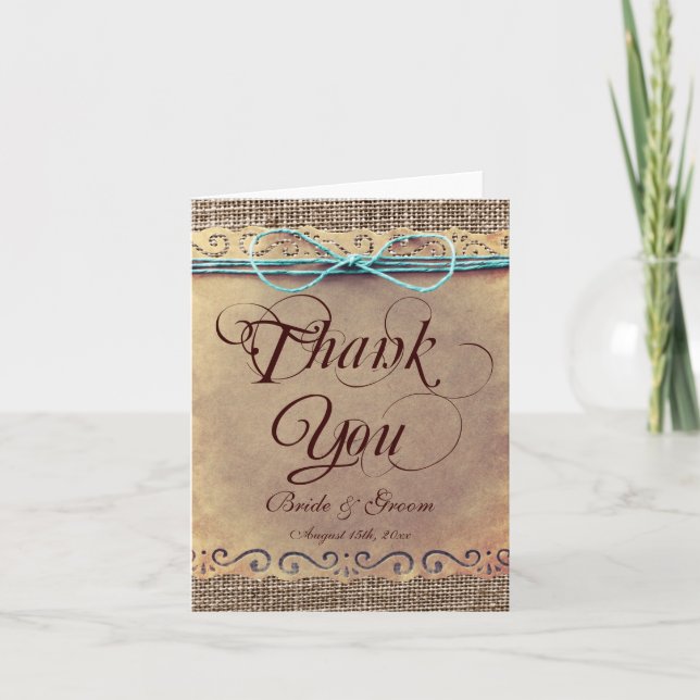 Rustic Country Vintage Wedding Thank You Cards (Front)