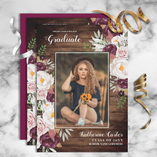 Rustic Country Watercolor Floral Graduation Invitation