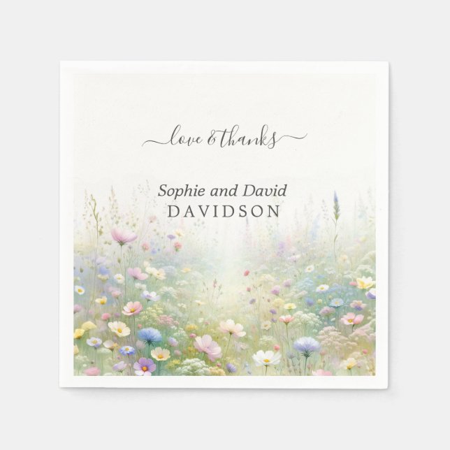 Rustic Country Watercolour Wildflowers Wedding Napkin (Front)