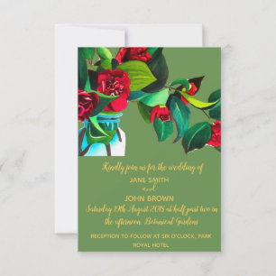 Rustic country wedding floral camellias invitation