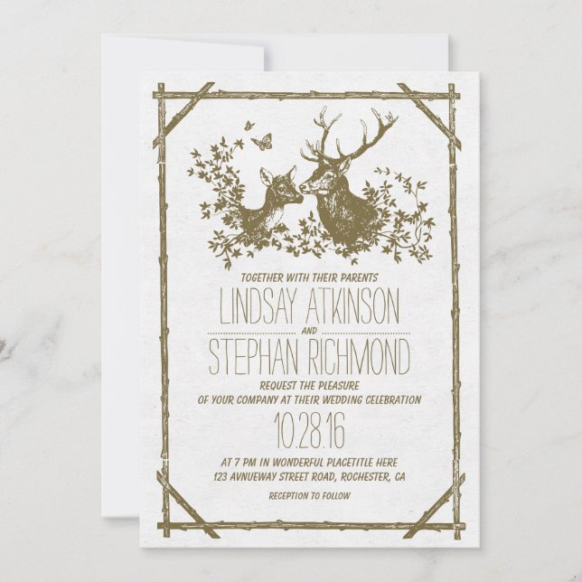 Rustic country wedding invites with deer (Front)